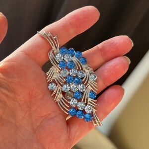Stunning Silver and Blue Crystal Brooch